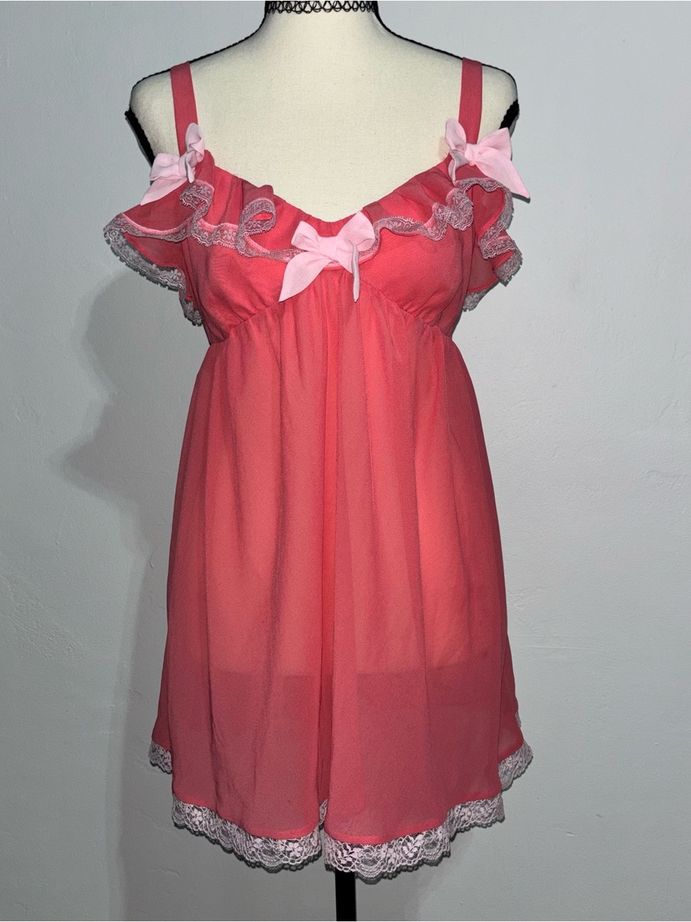 Victoria's Secret Coral Pink Lace-Trim Babydoll Chemise